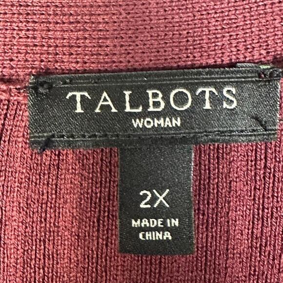 Talbots Sweater Womens 2X Burgundy Cardigan Open Ribbed Preppy Office Minimalist - Picture 9 of 14